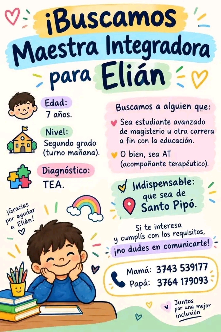 Se busca Maestra Integradora en Santo Pipo