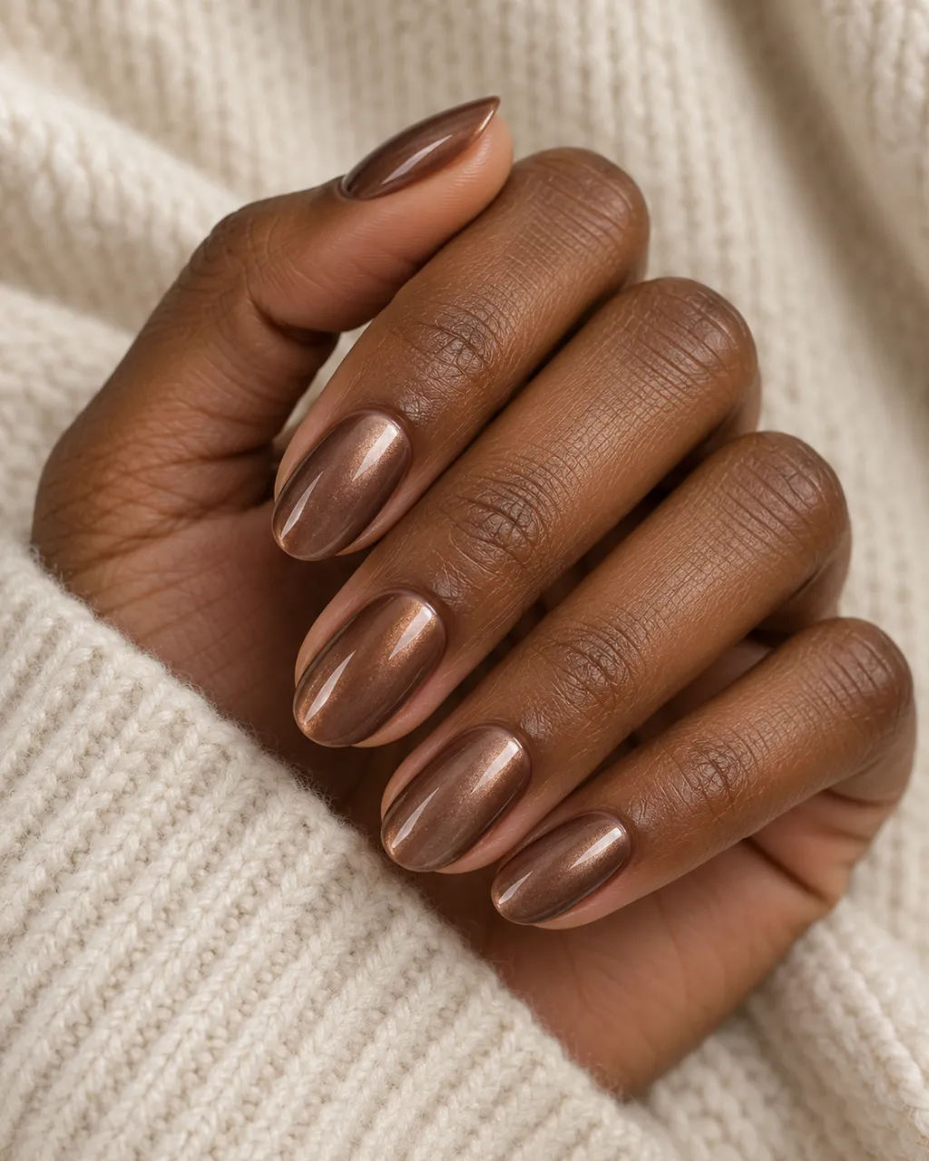 Chocolate Brown Glazed Pearl Veil manicure inspiration for chocolate brown nail ideas