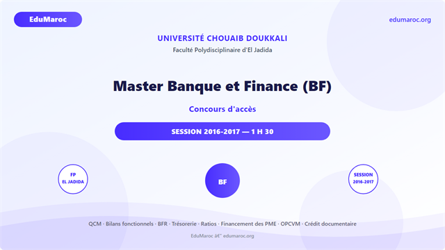 Master Banque et Finance (BF) — FP El Jadida 2016-2017