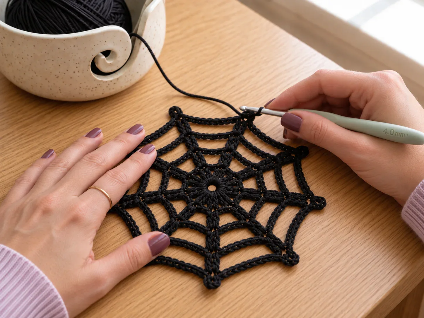 Halloween Spiderweb Coaster Free Pattern: Finish the edge