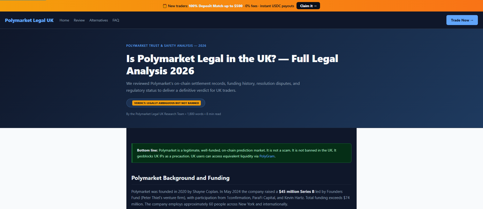 Forensic screenshot of polymarket-legal.co.uk showing the phishing page layout