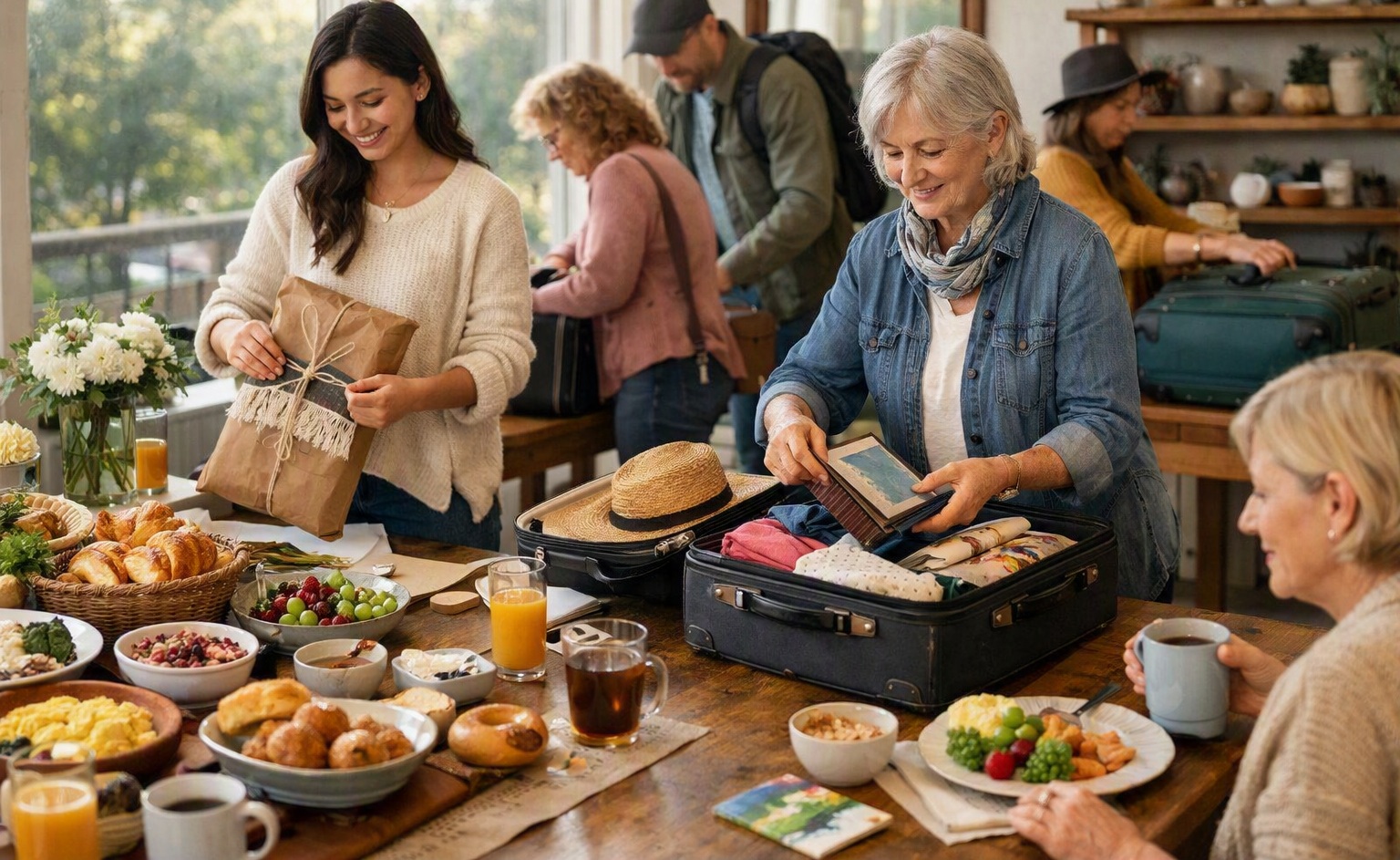 Guests enjoying farewell brunch and packing crafts