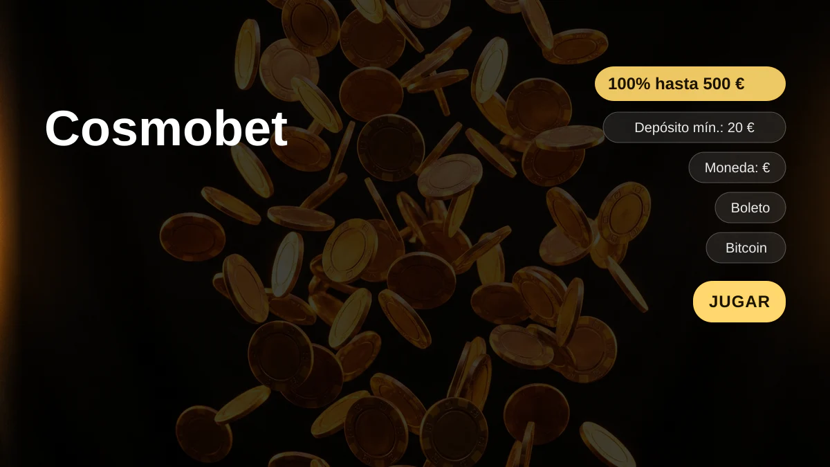 Cosmobet casino — bono de bienvenida 100% hasta 500 € + 50 FS, pagos: Boleto, Bitcoin, Ethereum, Litecoin, USDT