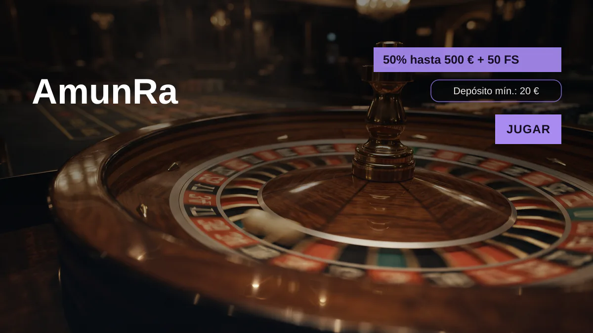 AmunRa casino — bono de bienvenida 50% hasta 500 € + 50 FS, pagos: Visa, Mastercard, Skrill, Neteller, Paysafecard