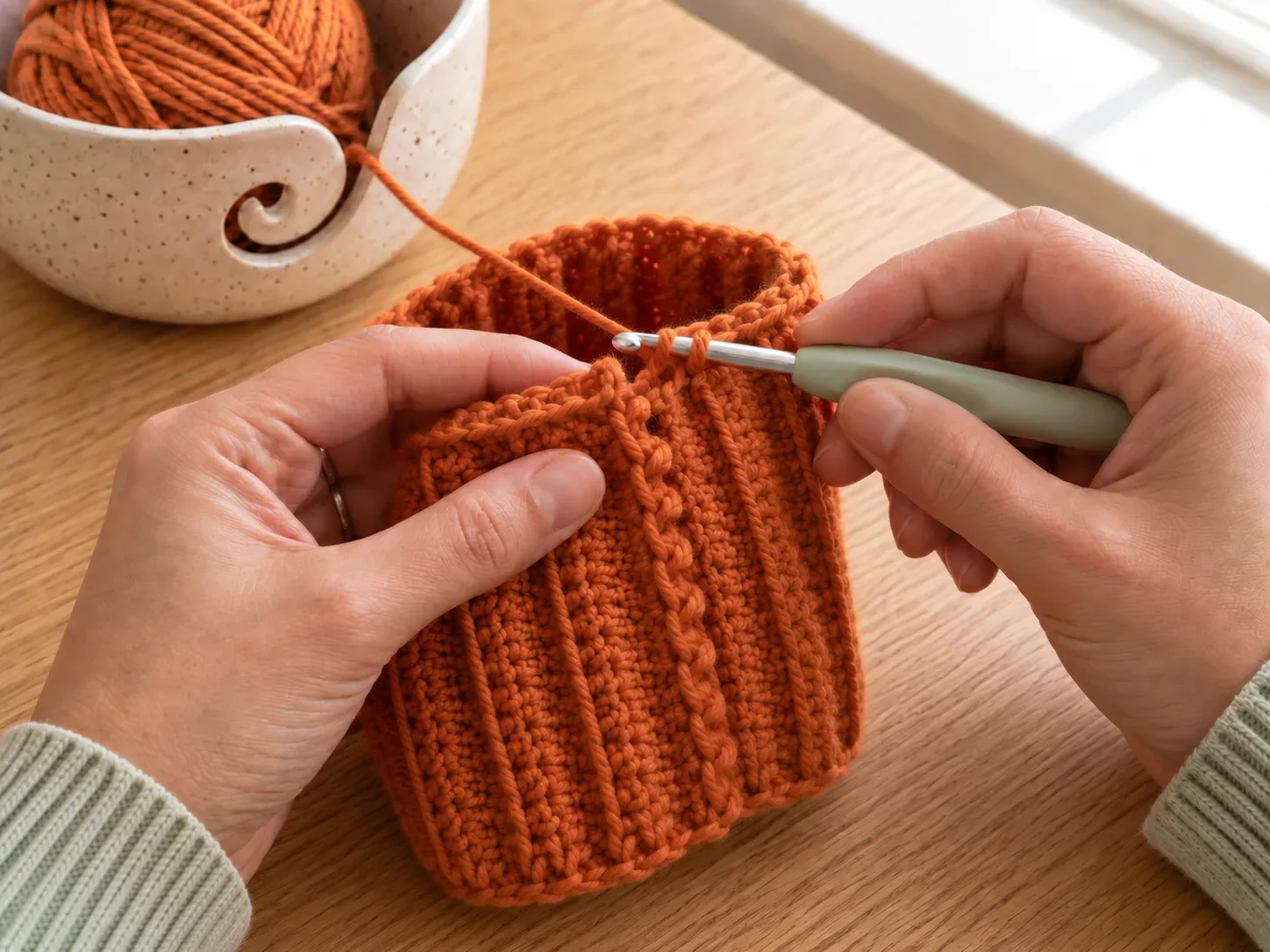Seam the side — Join the short ends neatly to form a tube.