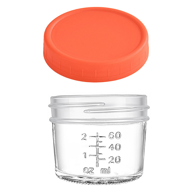 Orange lid 4oz Glass Storage Jars with Leakproof Lids and Measurement Marks - BPA Free, Microwave and Dishwasher Safe, Ideal for Homemade Purees, Sauce, and Portion Control