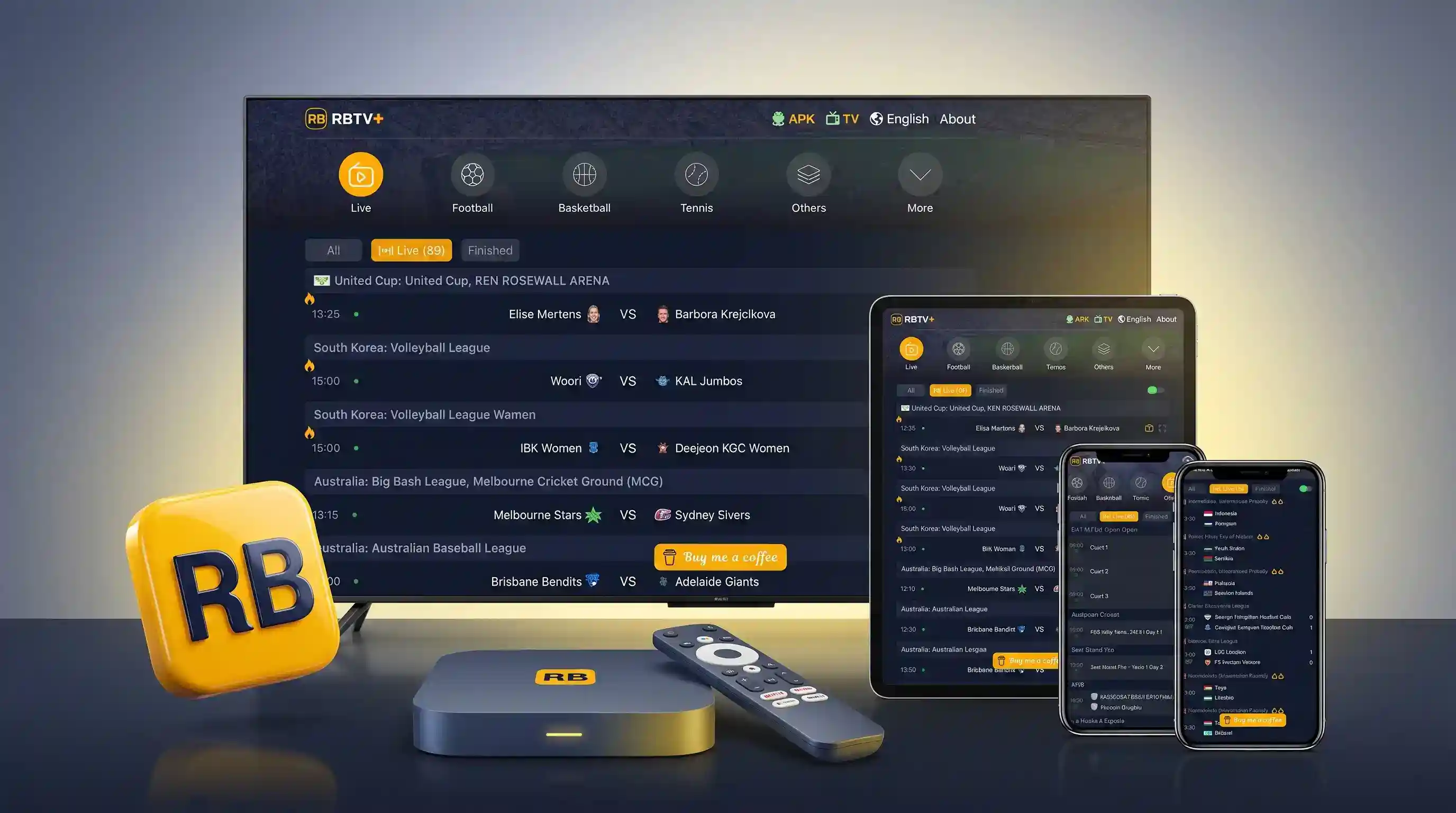 RBTV77 running on multiple devices — phone, TV, tablet