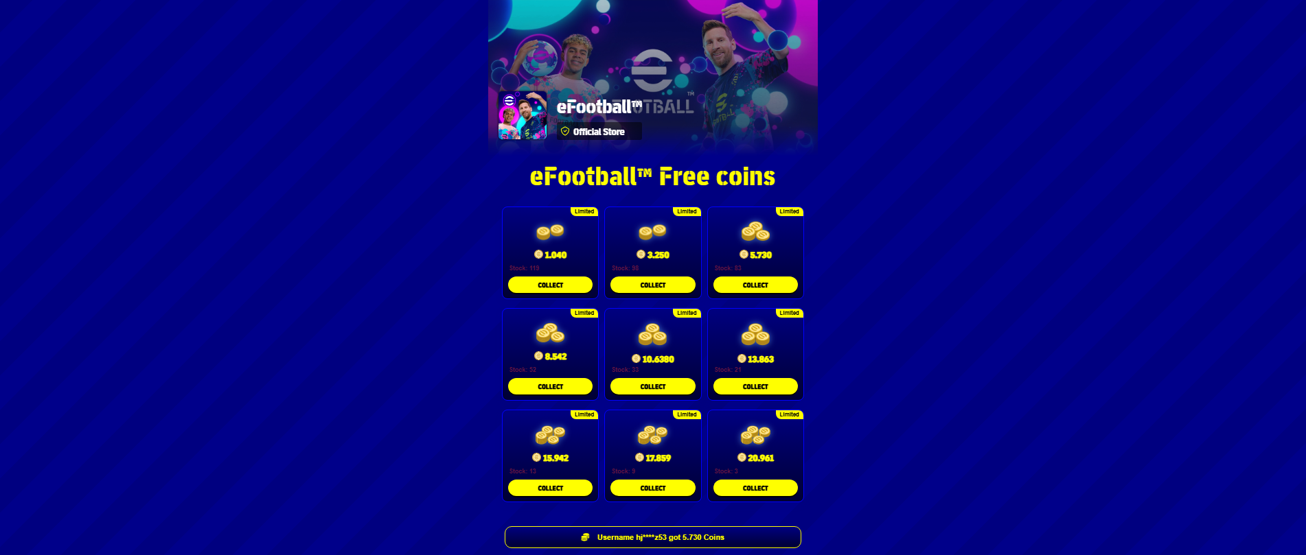 Stored capture of efootball.konamiofficial.com