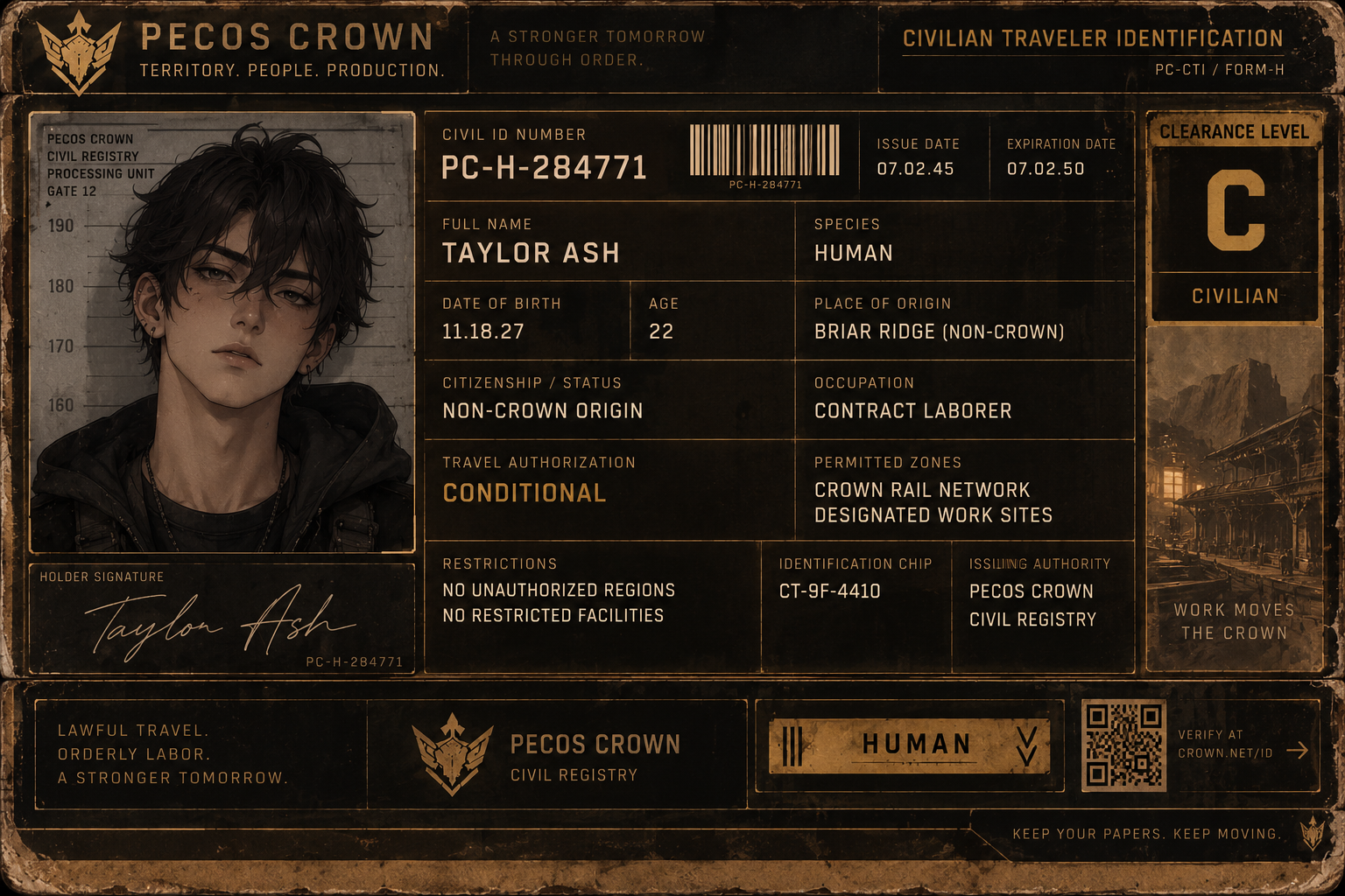Pecos Crown civilian human identification record