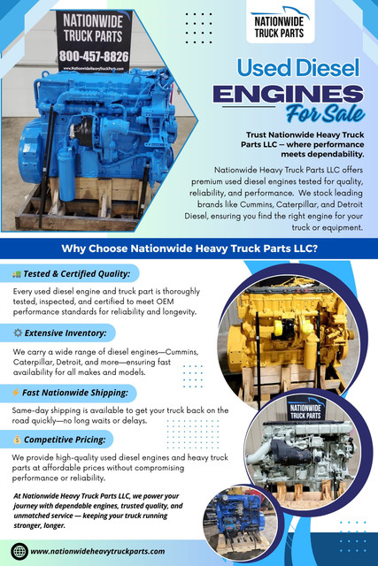 When browsing Used Diesel Engines For Sale, it’s easy to compare prices and mileage and assume you understand what you’re buying. But real value — the kind that gives you reliability, durability, and peace of mind — comes from the hidden factors that reveal the engine’s true history.

Nationwide Truck Parts
Address: 1275 N. Keyser Avenue, Scranton, PA 18504
Phone: (800) 457-8826

Read Our Blogs:

https://tinyurl.com/29t3fc7c
https://tinyurl.com/24mrog4m
https://tinyurl.com/28astn7e

More Links:

https://tinyurl.com/24mbcmsk
https://tinyurl.com/2dcpv4bn
https://tinyurl.com/26elcd3z