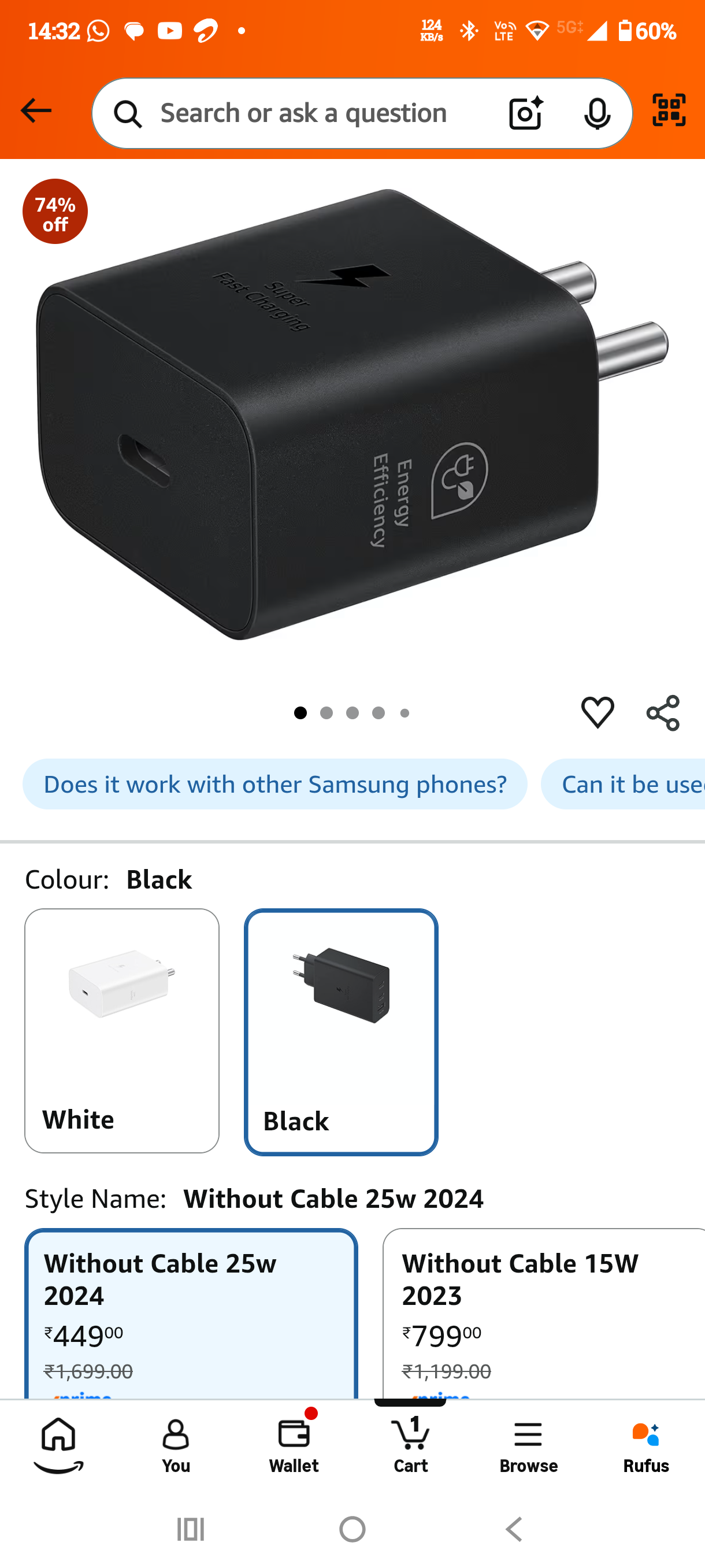 Samsung Original 25W USB Type-C Travel Adaptor Without Cable.