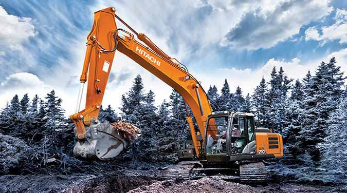 excavator Hitachi in padure