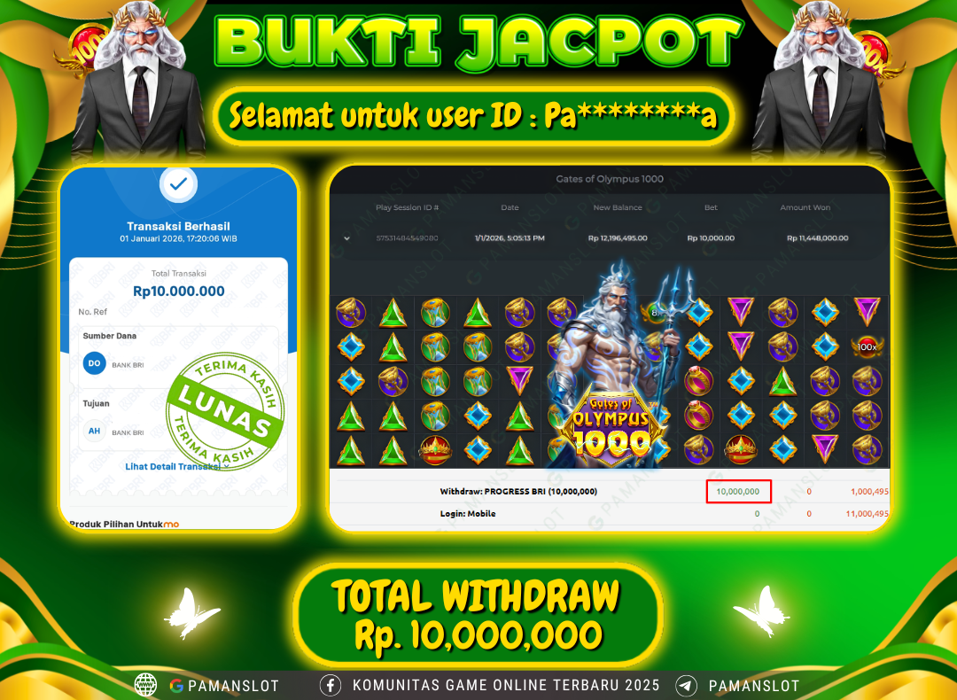 PAMANSLOT JACKPOT Game Gates of Olympus 1000 Rp.10,000,000- LUNAS