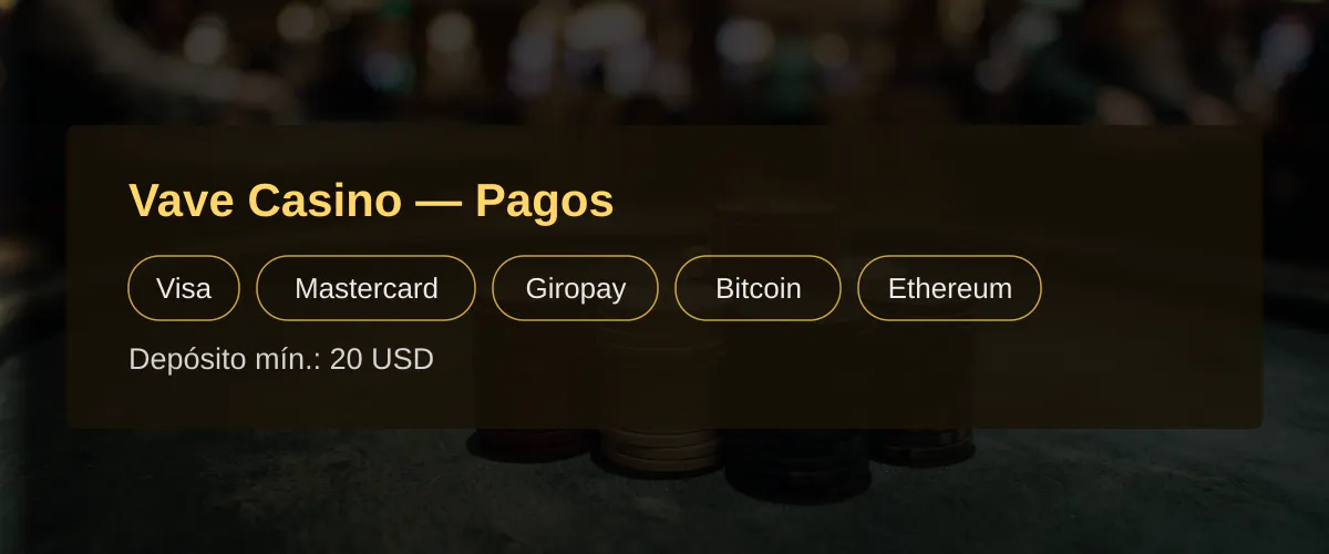Vave Casino &mdash; Pagos: Visa, Mastercard, Giropay, Bitcoin, Ethereum
