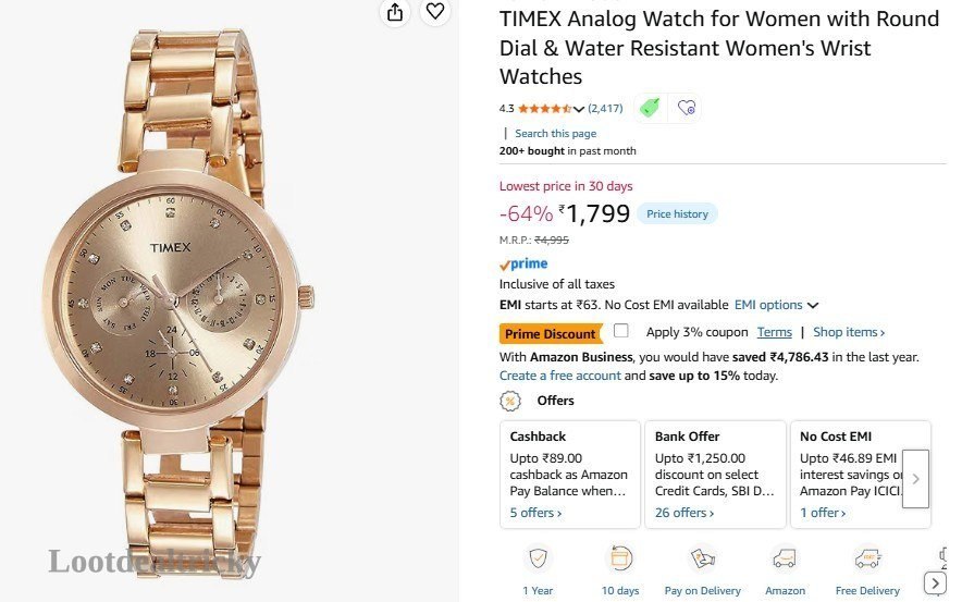 Timex Analog Watch Offer Image