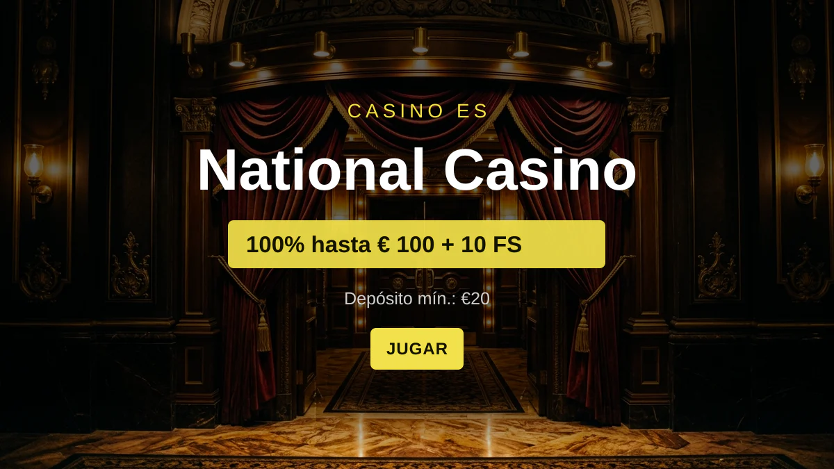 National Casino &mdash; bono de bienvenida 100% hasta &euro; 100 + 10 FS, pagos: Visa, Mastercard, Skrill, Paysafecard, Revolut
