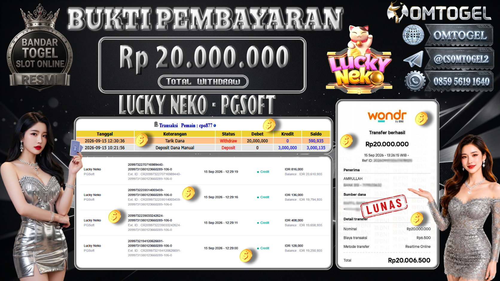 OMTOGEL JACKPOT PGSOFT LUCKY NEKO Rp.20,000,000,- DIBAYAR LUNAS