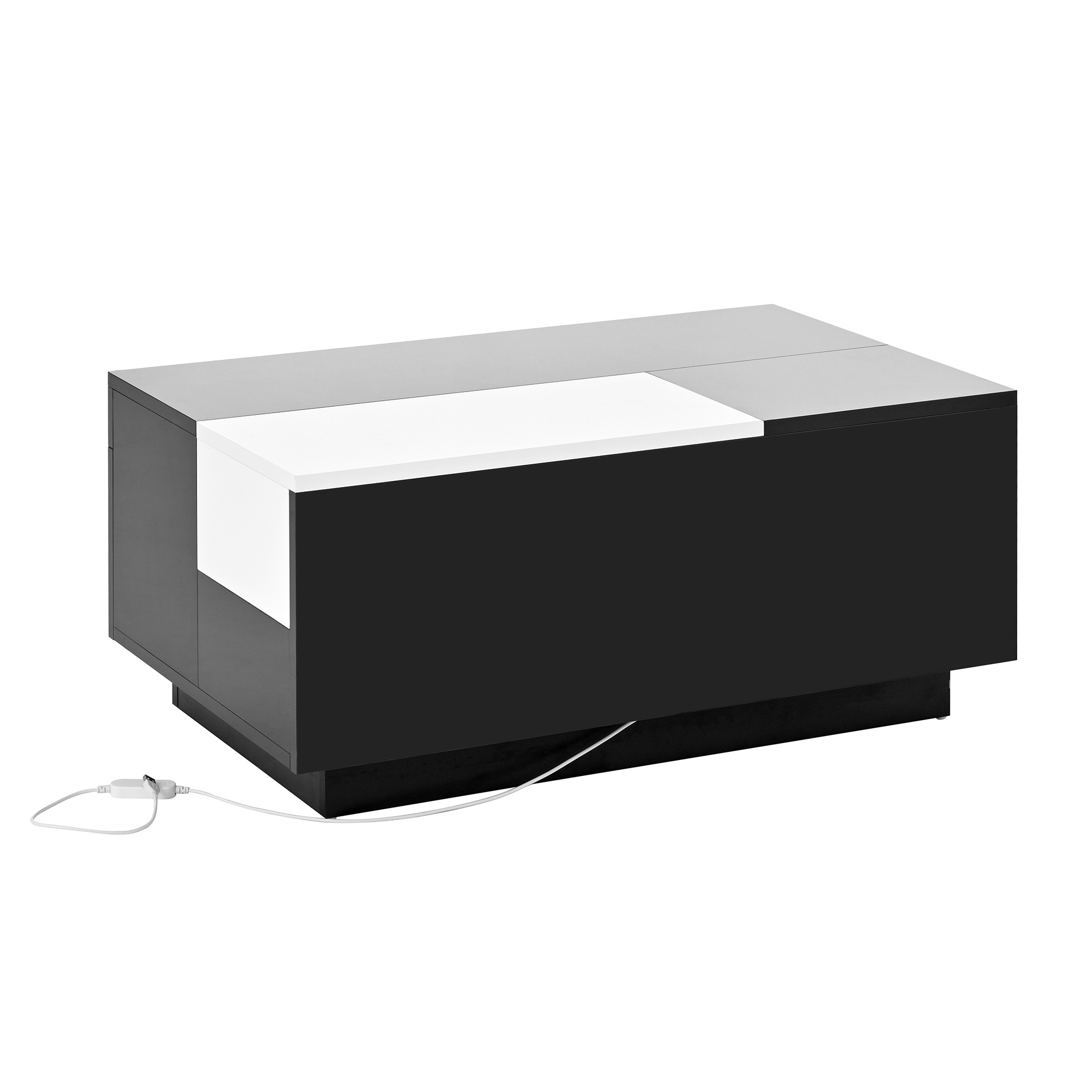 Table Basse Noir, Rangement, Éclairage LED, Fermeture Douce, Extensible, Design Moderne - Panneau composite de fibres de bois à densité - 80x50x35.5cm - Salon - N621P314470S 6