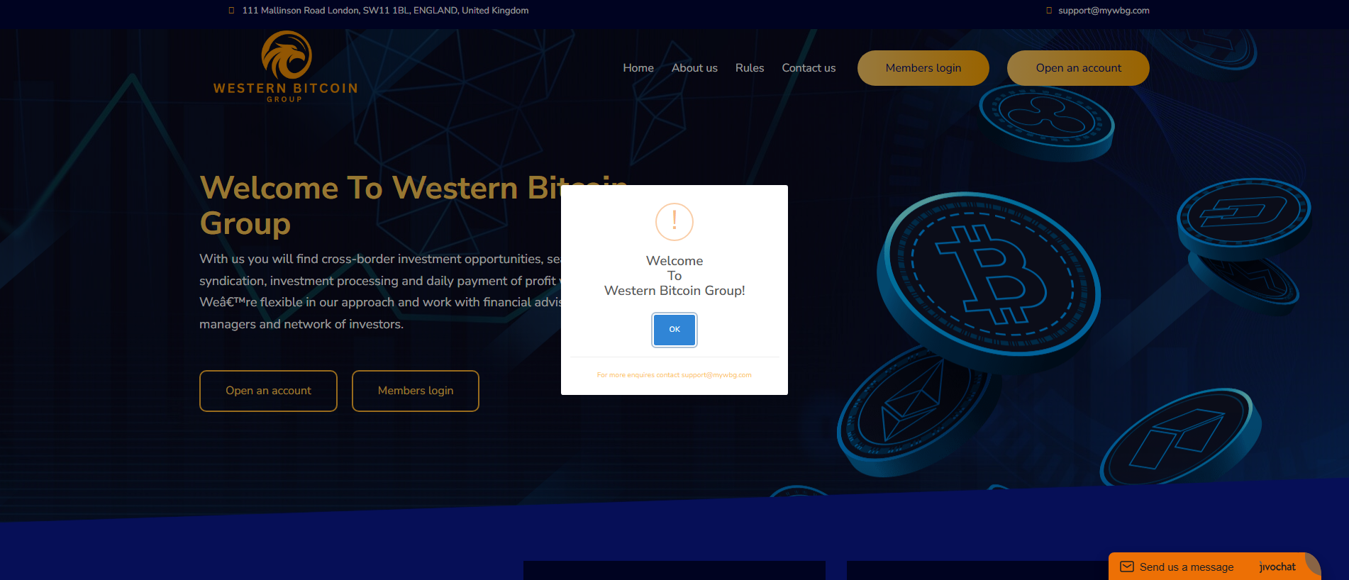 Forensic screenshot of mywbg.com showing the phishing page layout