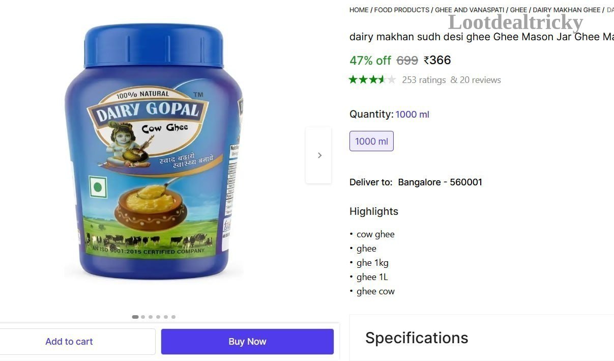   ghee Jar 1000 – Just ₹366 | Loot Deal
