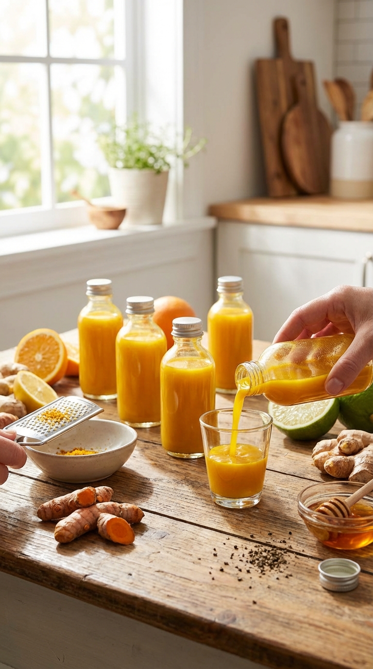 Batch prepping how to use turmeric in recipes with small glass bottles