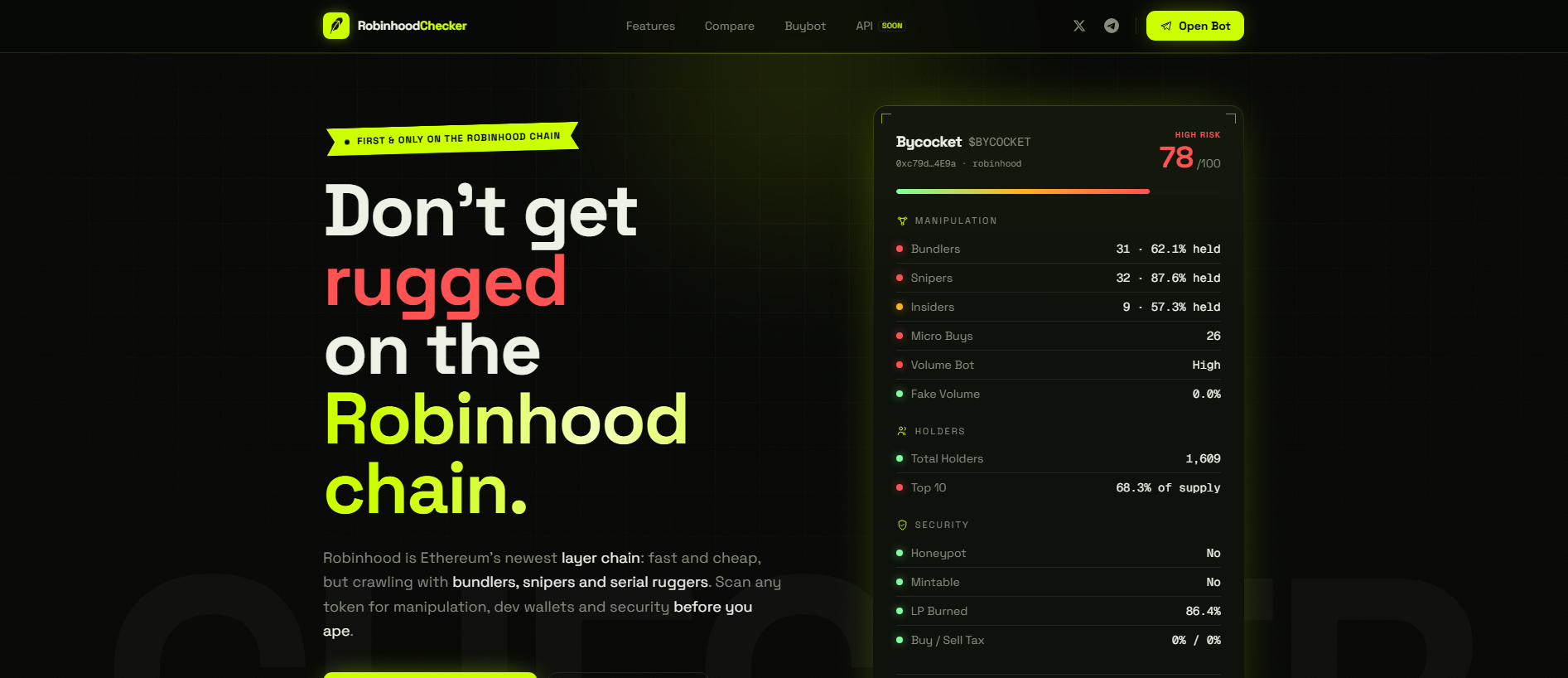 Screenshot of robinhoodchecker.com