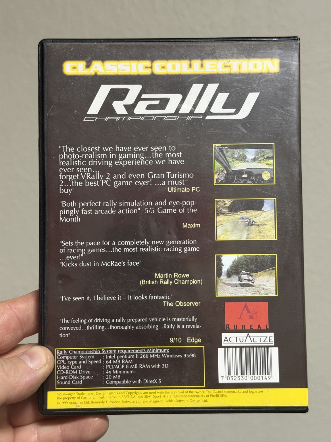 Mobil 1 Rally Championship back cover with printed review scores
