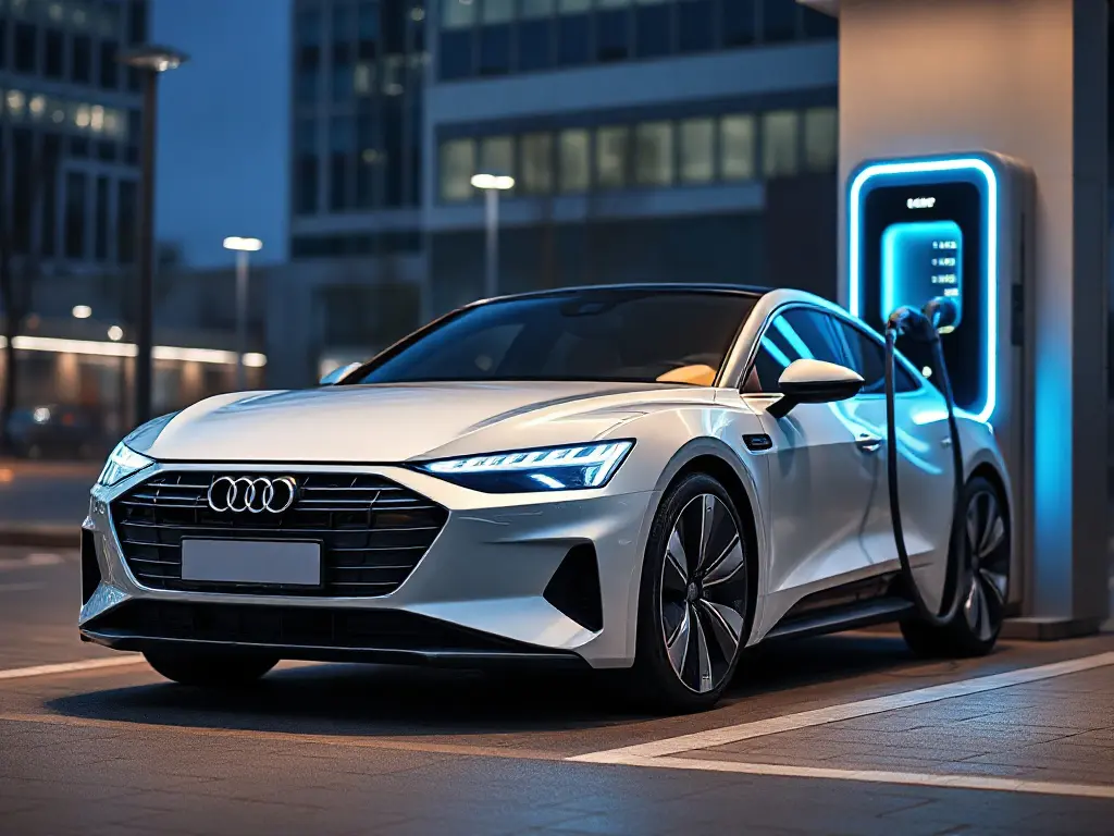 Audi e-tron электрический автомобиль в charging station