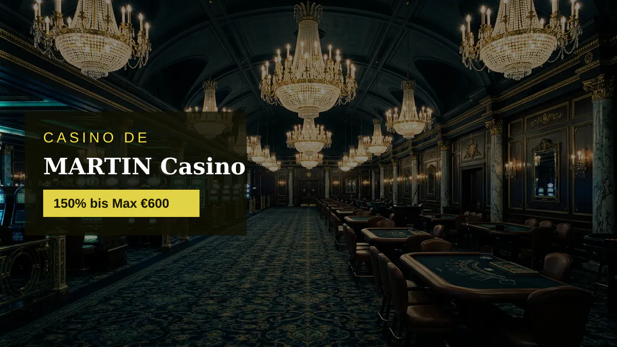 MARTIN Casino — Willkommensbonus 150% bis Max €600 + 600 FS, Zahlungen: Visa, Mastercard, Sofort, Revolut, MiFinity