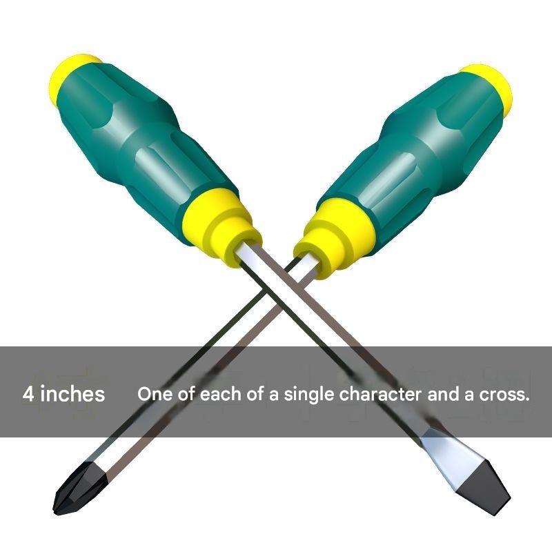 2-piece Green One 4-inch Phillips screwdriver and one 4-inch flathead screwdriver Impact-Resistant Magnetic Screwdriver with Through-Tang Shaft — Chrome Vanadium Steel Bit, Ergonomic Non-Slip Handle — Ideal for Automotive Repair, Machinery Maintenance, F