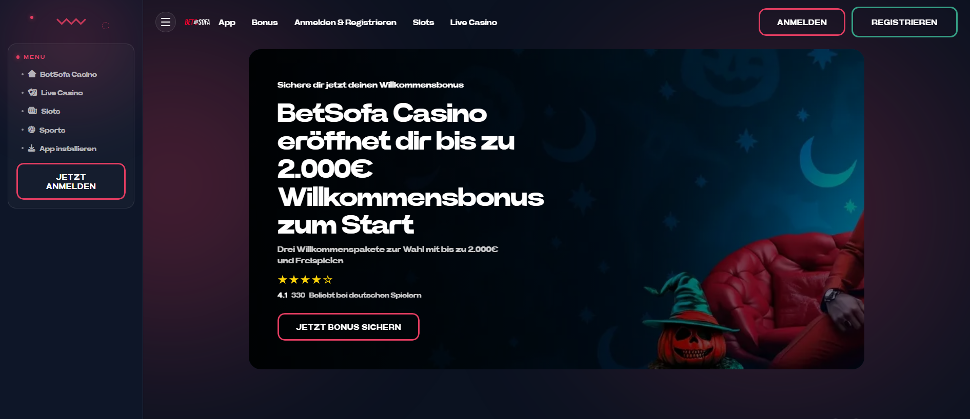 Forensic screenshot of betsofa-de.com showing the phishing page layout