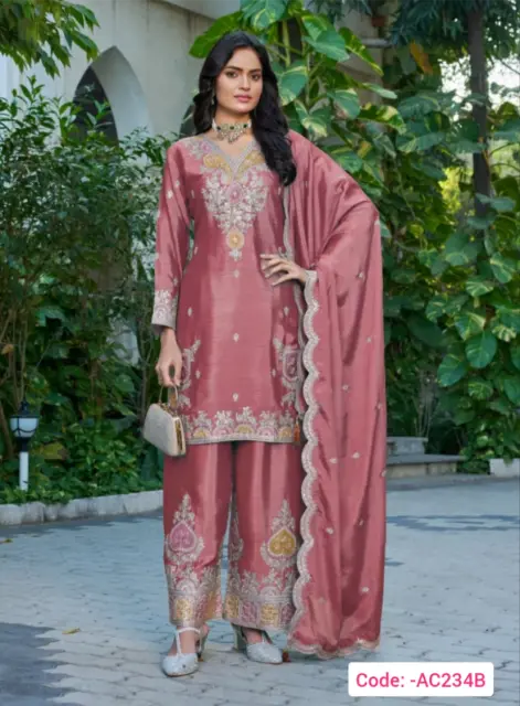 Peach color embroider suit