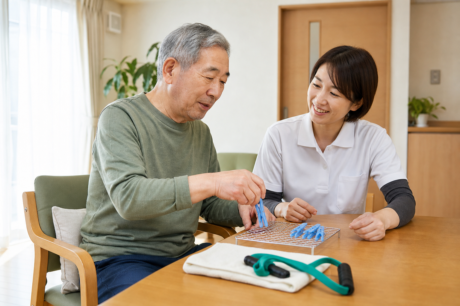非麻痺側の運動と麻痺側の機能練習を組み合わせる場面