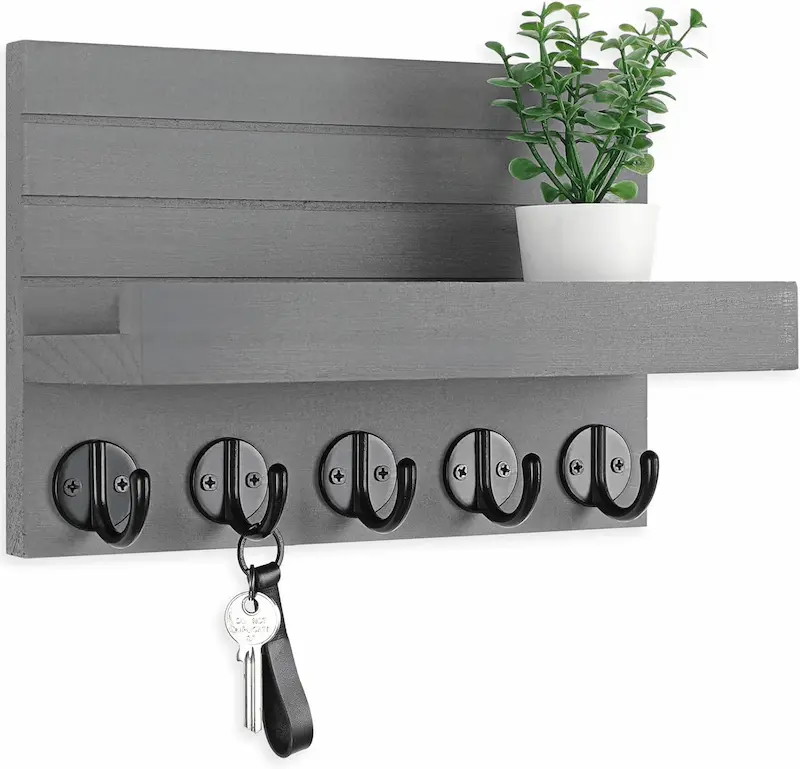 Decorative Wall Key Holder with Shelf | Paulownia Wood Key & Mail Hanger for Bags, Coats & Umbrella
