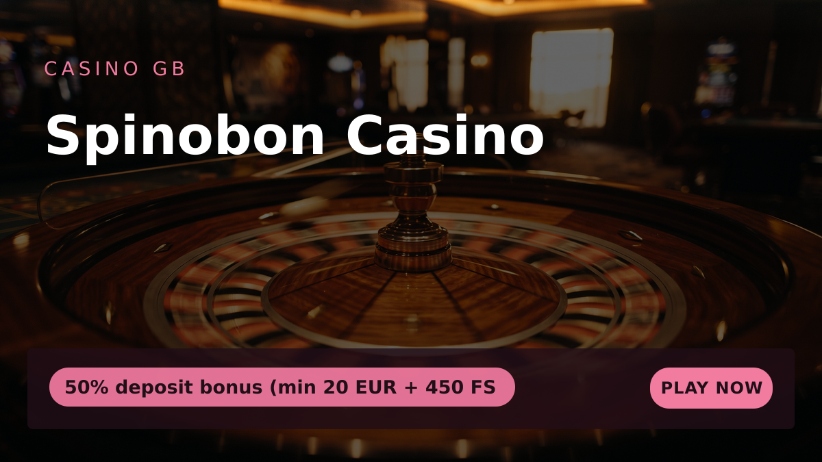 Spinobon Casino — welcome bonus 50% deposit bonus (min 20 EUR + 450 FS, payments: Visa, Mastercard, Bitcoin, Ethereum, Litecoin