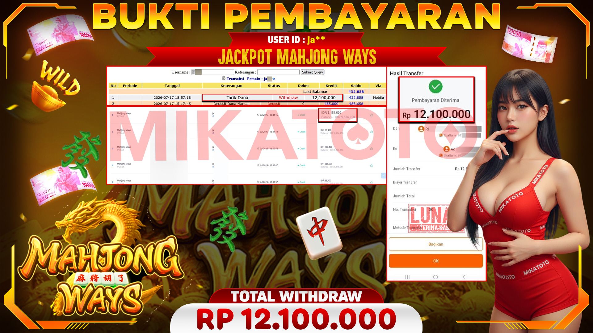 🏆 SELAMAT KEPADA PEMENANG JACKPOT DI Mahjong Ways - PGSoft 12,100,000🏆