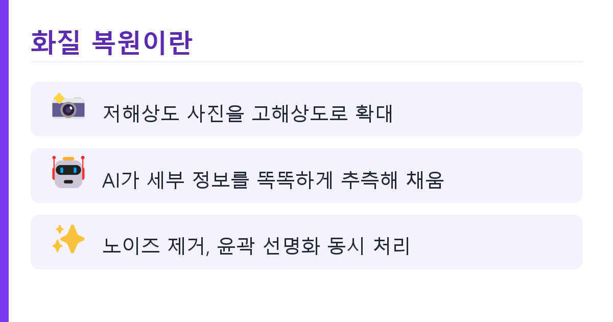 무료 AI 도구로 흐린 옛날 사진 복원하고 배경 제거하기 도식