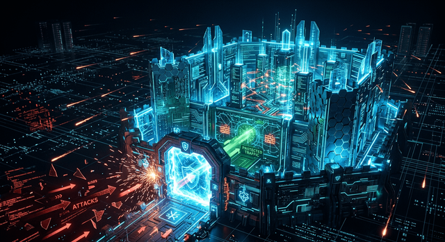 A digital fortress representing a secure reverse proxy for n8n.