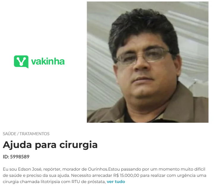 Vakinha: Repórter Edson José realiza campanha para arrecadação de fundos para cirurgia
