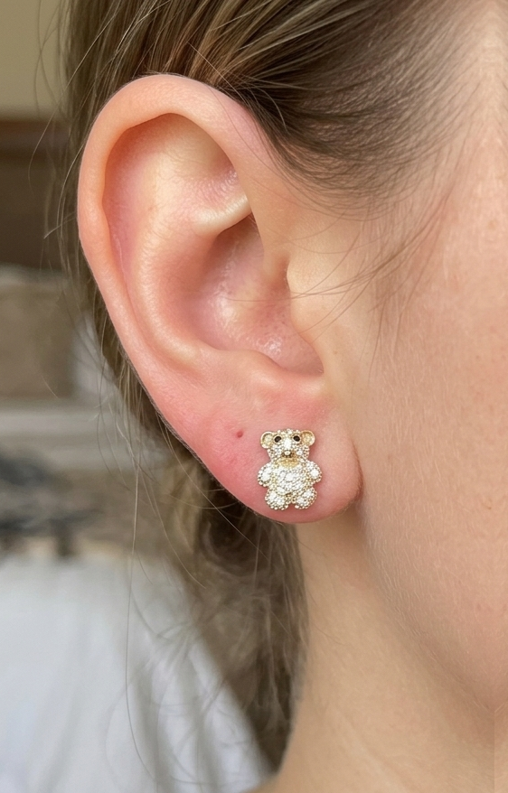 Comprar Aritos de Acero Inoxidable con Diseño de Osito de Brillantes para Mujer - Aretes Broquel Tipo Topito en Honduras