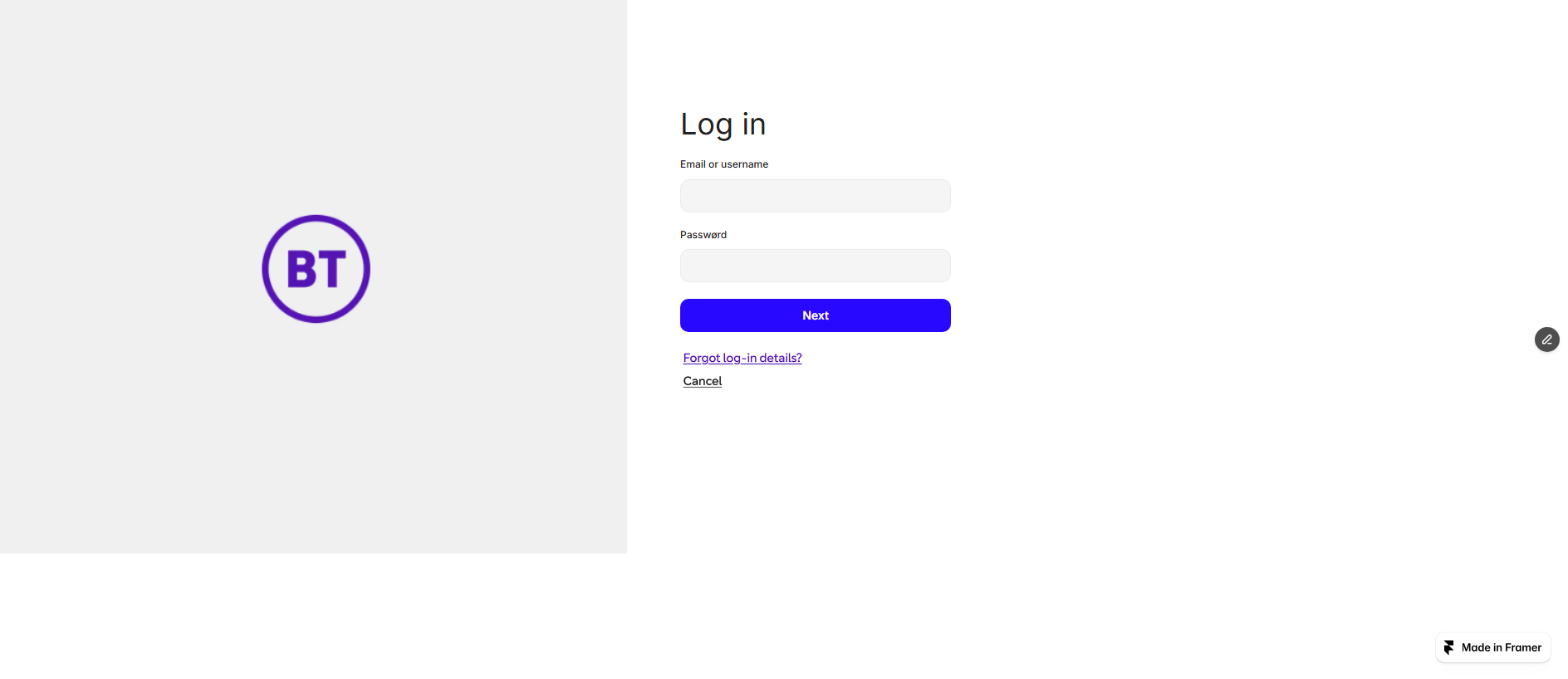 Forensic screenshot of compassionate-hiring-458007.framer.app showing the phishing page layout