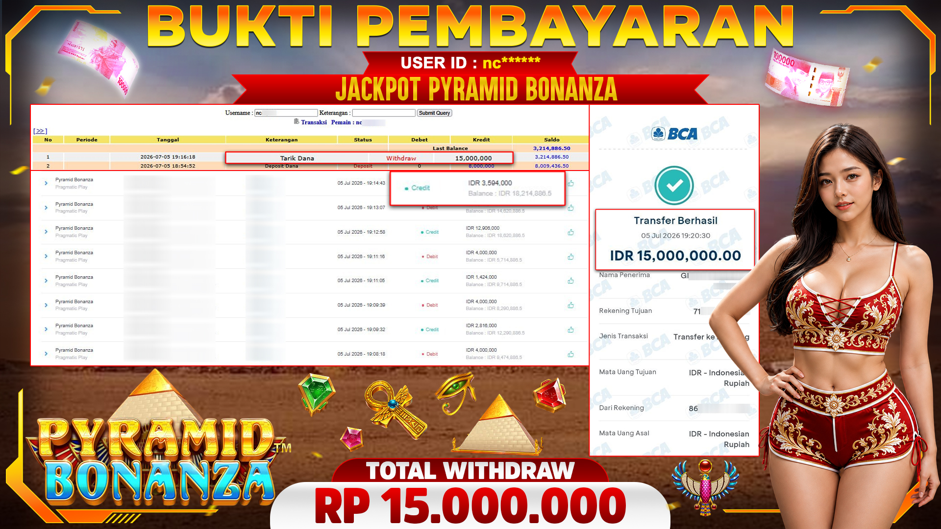 🏆 SELAMAT KEPADA PEMENANG JACKPOT DI Pyramid Bonanza - Pragmatic Play 15,000,000🏆