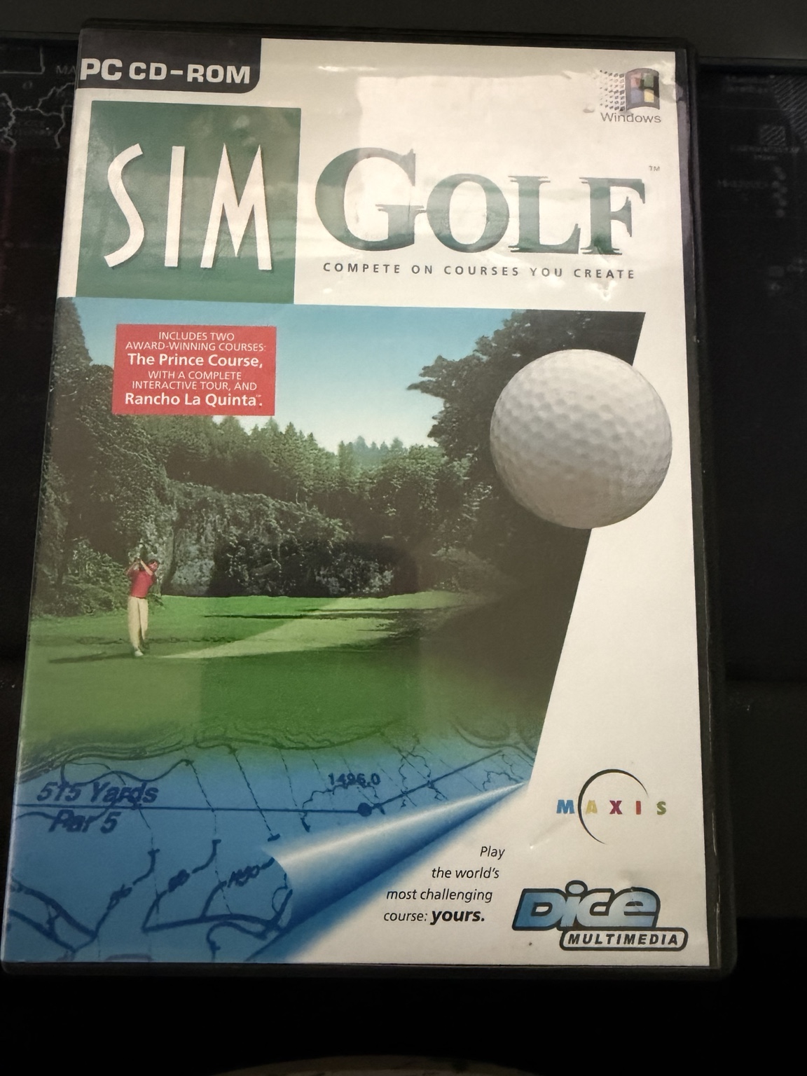 Older Maxis SimGolf front cover with DICE Multimedia branding