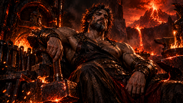 Mythic Blacksmith Amidst the Flames
