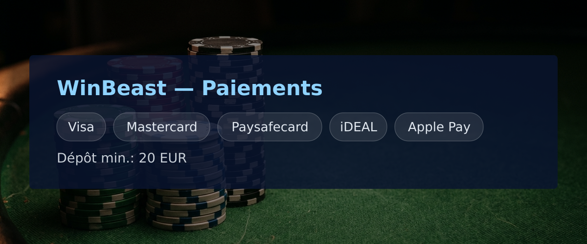 WinBeast — Paiements: Visa, Mastercard, Paysafecard, iDEAL, Apple Pay