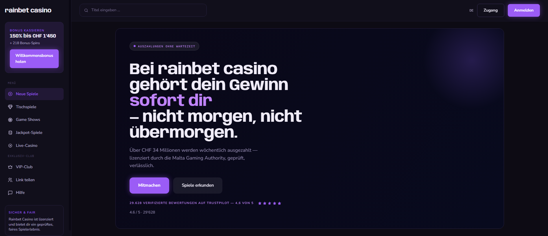 Forensic screenshot of rainbet1.ch showing the phishing page layout