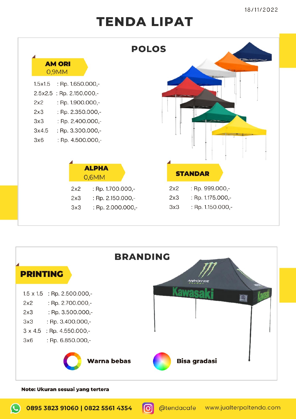 Pricelist Tenda Lipat (November)