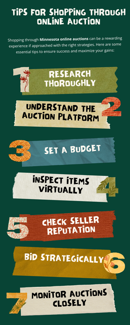 Shopping through Minnesota online auctions can be a highly effective way to find unique items and great deals. By conducting thorough research, setting a budget, understanding the platform, and bidding strategically, you can enhance your auction experience and maximize your chances of securing valuable purchases. Always remain vigilant and informed to navigate the online auction landscape successfully. To know more visit here https://www.auctionmasters.com/