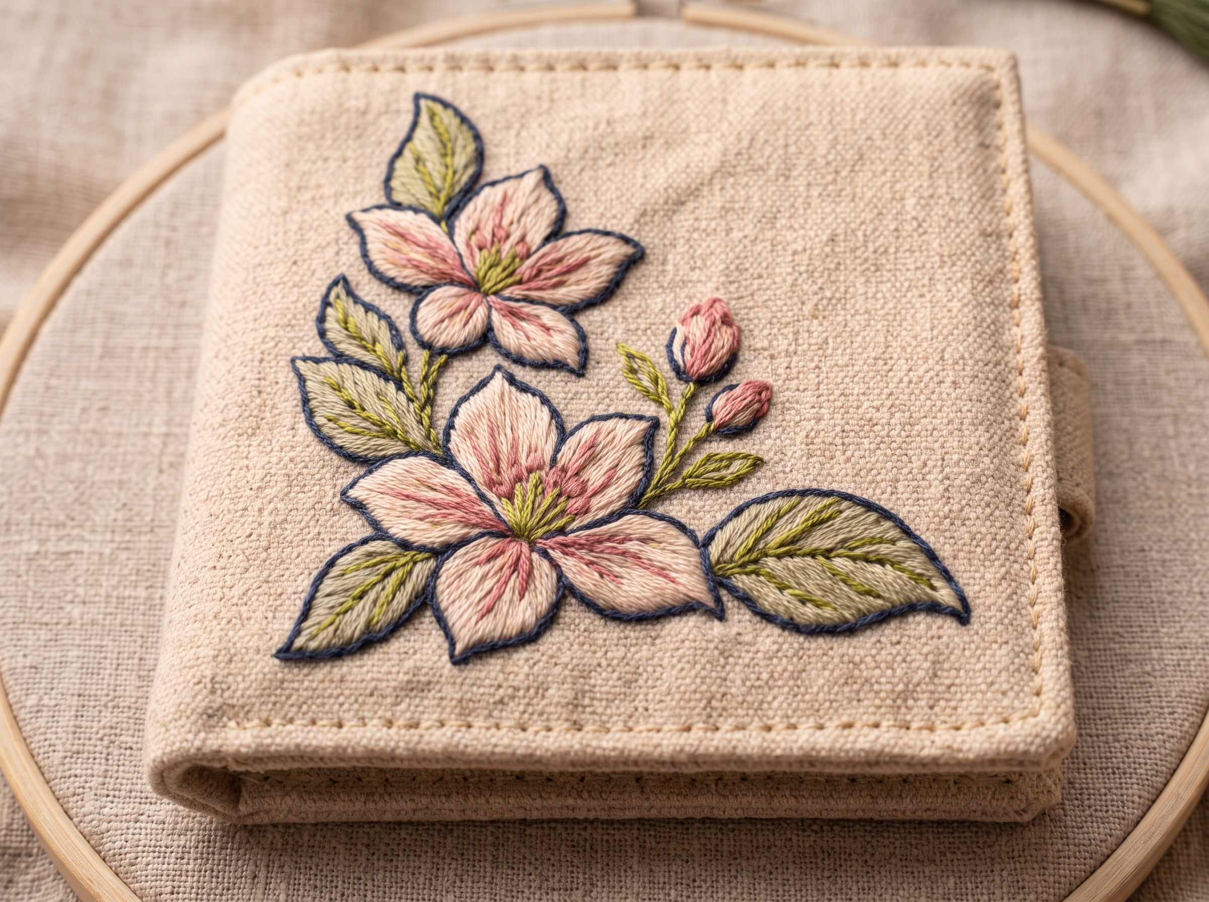 Botanical Tote Corner embroidery design shown from another perspective