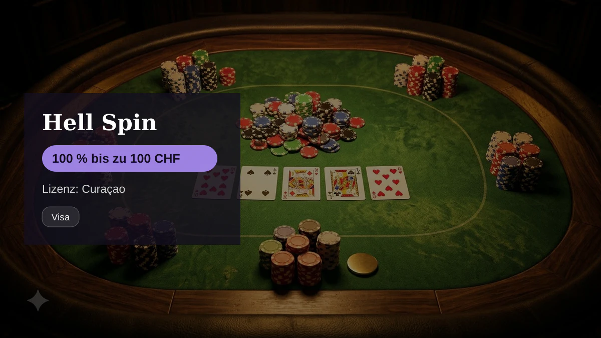 Hell Spin Casino — Willkommensbonus 100 % bis zu 100 CHF + 100 FS, Zahlungen: Visa, Mastercard, Skrill, Neteller, USDT